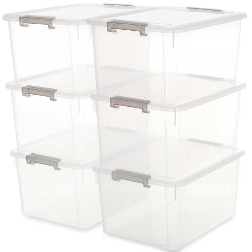 32 Qt Clear Storage Bins with Lids Stackable Plastic Storage Box with Latches 6 Packs