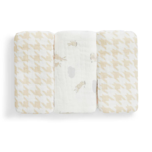 Wash Cloth 3 Pack Muslin White Mini Cloud Bunnies