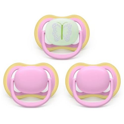Philips Avent Ultra Air Pacifiers 6-18m - Pink/Butterfly Day+Night - 3pk