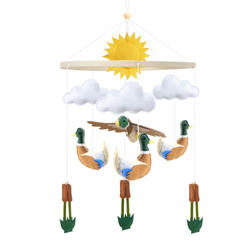 Baby Crib Mobile Mallard Duck Hunting Nursery Mobile Handmade Felt Duck Reeds Crib Hanging Mobile Gender Neutral Baby Room Decor Bassinet Crib Rotating Mobile Newborn Infant Baby Shower Gift