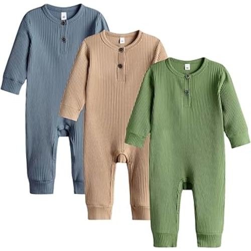 Bafeicao Baby Boy Girl 2/3 Pack Solid Romper Ribbed Short/Long Sleeve Bodysuit Jumpsuit Infant Knitted Outfits Clothes