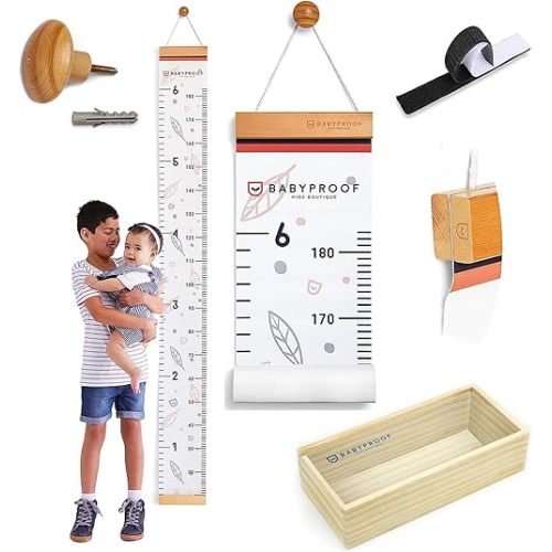 Growth Chart for Kids by Baby Proof - Measuring Height Chart and Kids Decor! Meaningful Memories Through Kid Size Chart Measurement. Leafy Growth Chart Ruler for Wall with Wooden Keepsake Box