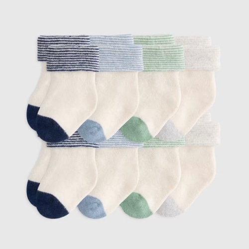 Organic Cotton Fold Over Socks 8-Pack - Baby in Blue Multi