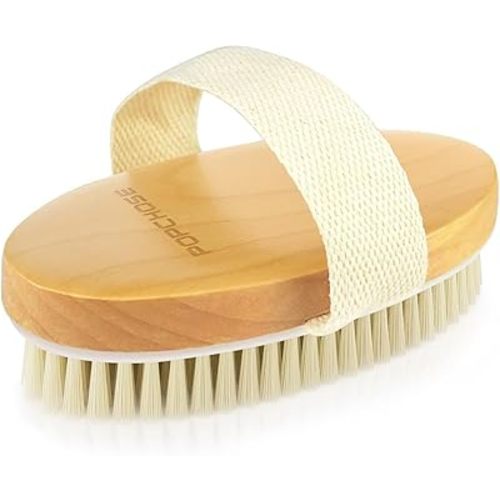 POPCHOSE Dry Brushing Body Brush, Natural Bristle Dry Skin Exfoliating Brush Body Scrub for Flawless Skin, Cellulite Reduction, Lymphatic Drainage and Blood Circulation Improvement
