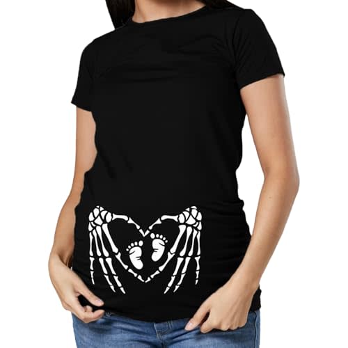 Maternity Halloween Shirt for Women Pregnancy Announcement Shirts Pregnancy Shirt with Footprints Tee Tops