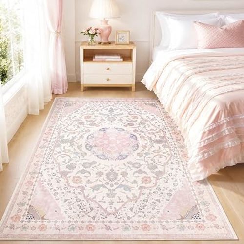Pink Washable Area Rug for Nursery Living Room Bedroom Girls 5'x7'