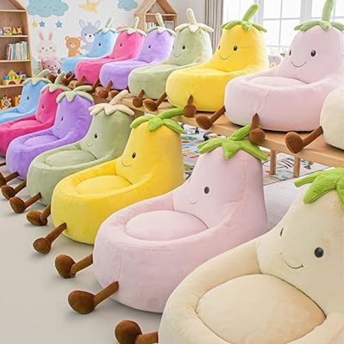 DUMOS Kids Bean Bag Chair, Stuffed Toddler Couch with Faux Rabbit Fur Cover for Teens & Kids, Comfy Lazy Sofa Chair for Reader, Living Room, Bedroom, Aged 4-12 Years, 31 Inch, Green