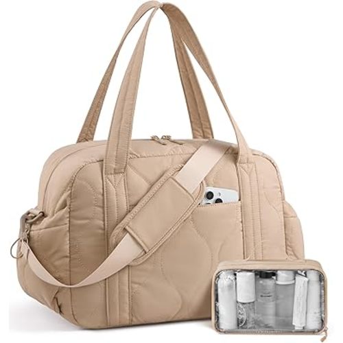 LOVEVOOK Gym Bag for Women, Puffer Travel Duffle Bag with Wet Pocket, Lightweight Carry On Bag Weekender Overnight Bag with Toiletry Bag, Multiple Pockets Hospital Bags for Labor and Delivery, Khaki