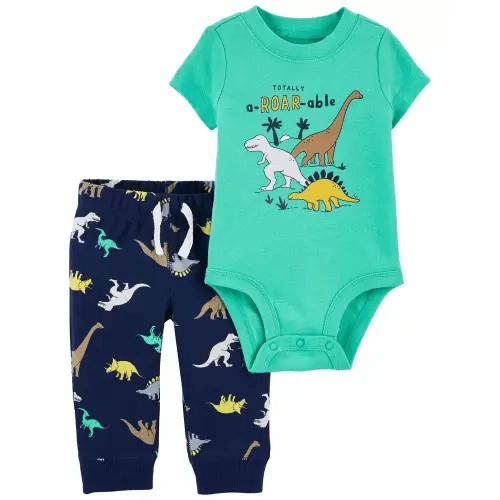 2-Piece Dinosaur Bodysuit Pant Set - Green - 18M