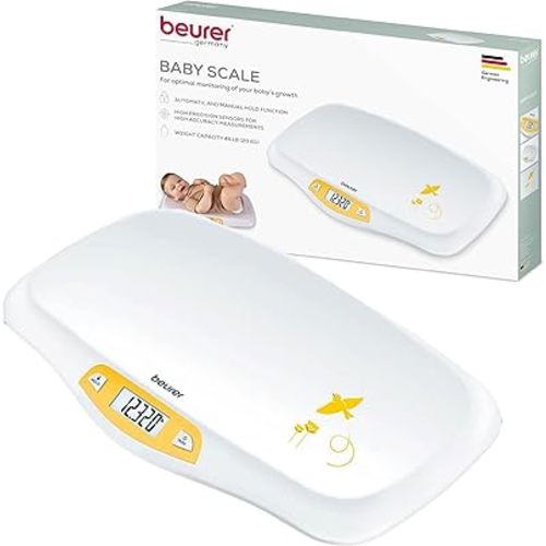 Beurer BY80 Digital Baby Scale, Infant Scale for Weighing in Pounds, Ounces, or Kilograms up to 44 lbs, Newborn Baby Scale with Hold Function, Pet Scale for Cats and Dogs