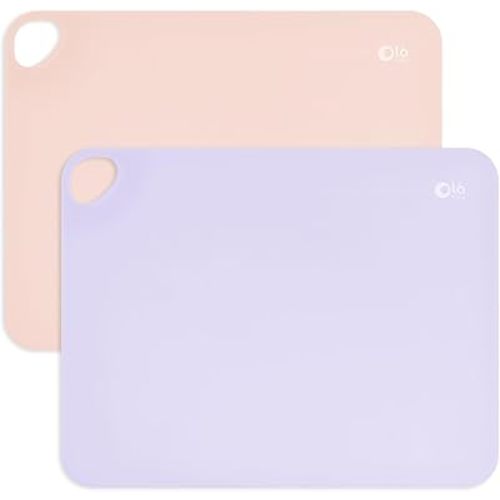 Olababy Fold N Go Silicone Placemat w Travel Case | Dishwasher Safe, BPA Free, Non-Slip, Waterproof | Mini Dining Mat for Infants, Babies, Toddlers and Kids (2, Coral/Lilac)