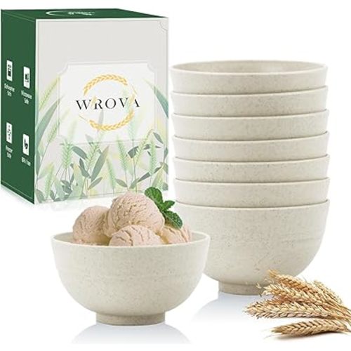 wheat straw dessert bowls 10oz set of 8 - Unbreakable snack Bowls for kids - Mini Bowls for Ice Cream,Snack and Fruits - Microwave & Dishwasher Safe Appetizer Bowl Sets - Beige