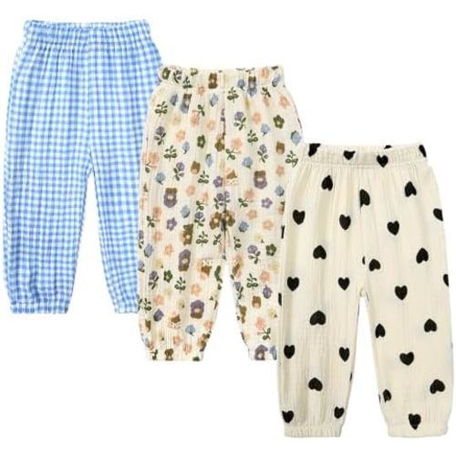 MYGBCPJS Baby Boys Girls Cotton Linen Trousers Kids Casual Ankle Pants Loose Long Bloomers