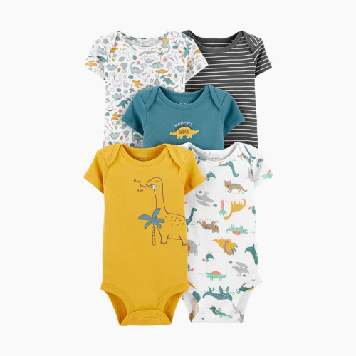 Carter's Short Sleeve Bodysuit (5 Pack) - Assorted Gold/Dinos, 6M
