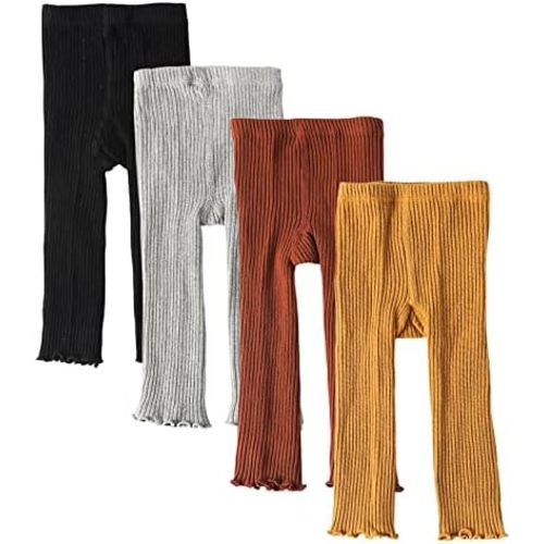 Looching 4 Pack Baby Toddler Kids Girls Footless Tights Cotton Leggings Cable Ribbed Knit Ruffle Stocking Pant