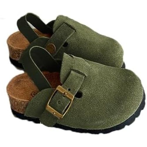 Kids Suede Clogs Toddler Clogs Boys Girls Sandals Cork Adjustable Buckle Mules