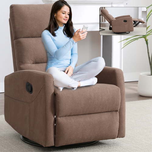 Rocking Recliner Chair, 360° Swivel Rocker Recliner for Adults, Glider Rocking Chair Nursery, Comfortable Lazy Chair Glider Rocker Recliners for Lazy People, Pregnant Women (Brown)
