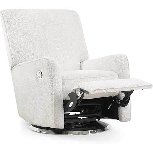 Delta Children Nest Nursery Swivel Recliner - Fabric is GREENGUARD Gold Certified and Oeko-TEX Standard 100 - Upholstered in a Unique Chenille Yarn for Blanket Like Softness, Oyster