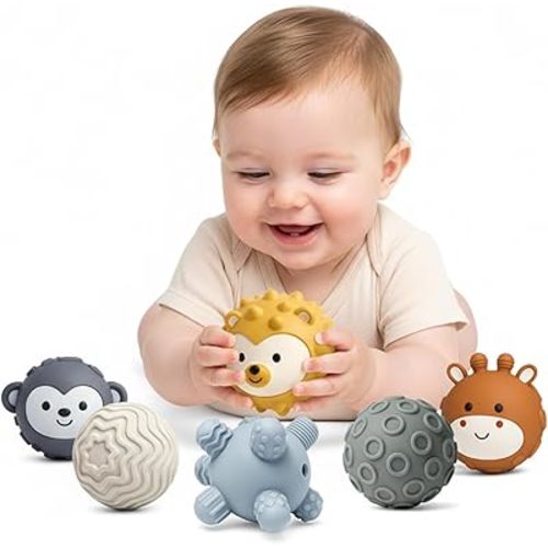 6-Pack Baby Sensory Balls, Textured & Animal Face Toddler Balls, BPA-Free Soft Teething Toys, Montessori Developmental Toys for Babies 6-12 Months, for Infant
