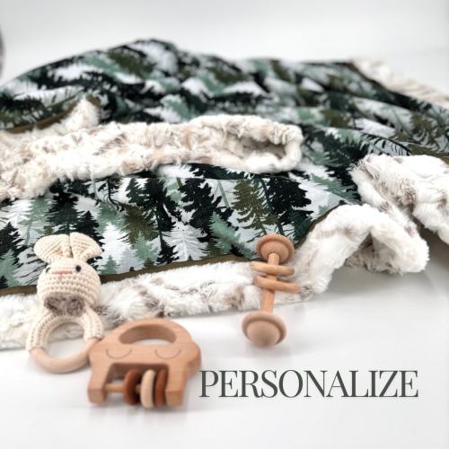 Personalized Woodland Forest blanket baby shower gift minky baby blanket with name newborn woodland deer blanket embroidered monogram gift