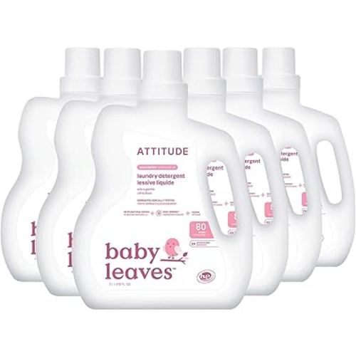 ATTITUDE Baby Laundry Detergent, EWG Verified, Plant and Mineral-Based Formula, HE Compatible, Vegan Household Products, Unscented, 80 Loads, 67.6 Fl Oz (Pack of 6)
