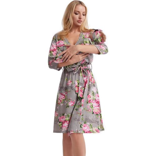 Galabloomer Maternity Robe and Receiving Blanket, Matching Mommy Labor Delivery Robe and Swaddle Set