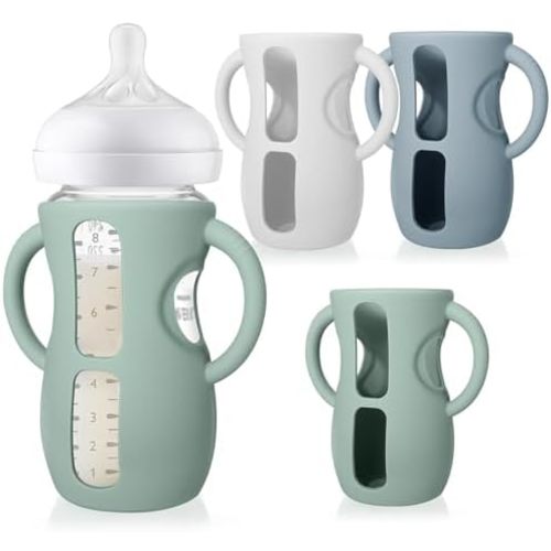 Juome Silicone Sleeves with Handles for Avent Natural Glass Baby Bottle 8oz