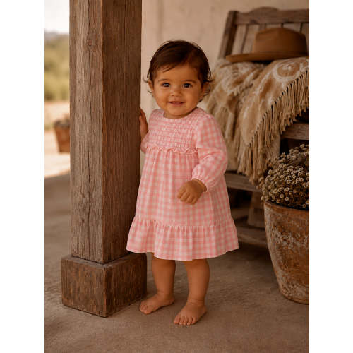 Smocked Ruffle Tiered Dress & Bloomer, Pink Gingham – SpearmintLOVE