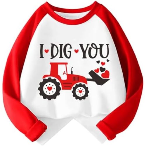 Kids Valentines Day Shirt Boys Girls Valentine's Monster Truck Dinosaur Heart Graphic Tees Raglan Toddler Long Sleeve Tops