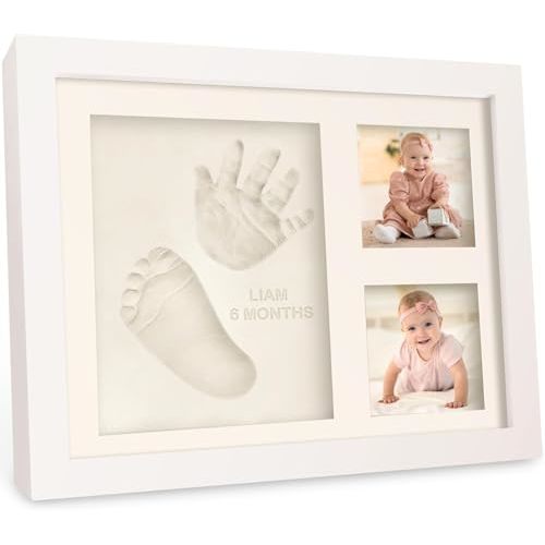 Baby Hand and Footprint Kit Quick Dry Clay Baby Footprints (Alpine White) | Pets Paw Kit, Newborn Keepsake Picture Frame for Boys, Girls, Personalized New Mom Gifts for Shower & Registry, Grandparents