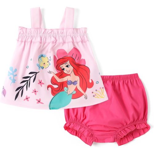 Disney Princess Baby Girl Clothes: Floral Sleeveless Ruffle Tunic Top & Bloomer Diaper Cover Set Newborn Summer Outfits