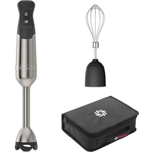 Vitamix 5-Speed Immersion Blender 3-Piece Bundle with Whisk Attachment and Storage Case, Professional-Grade Hand Blender with 625-Watt Motor and Stainless-Steel Blade, Stainless Steel/Black
