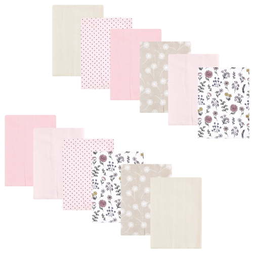 Luvable Friends Hudson Baby Flannel Burp Cloths 12pk, Pink Dandelion