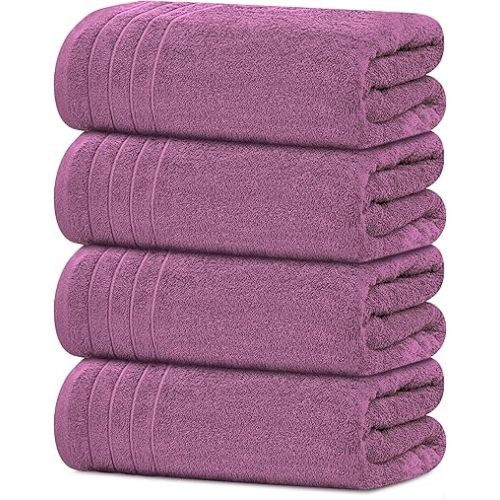 Tens Towels Pack of 4 Extra Large Bath Towels 30 x 60 Inches, 100% Cotton, Larger & Lighter Weight, Quicker to Dry, Super Soft and Absorbent, Perfect for Bathroom, Purple