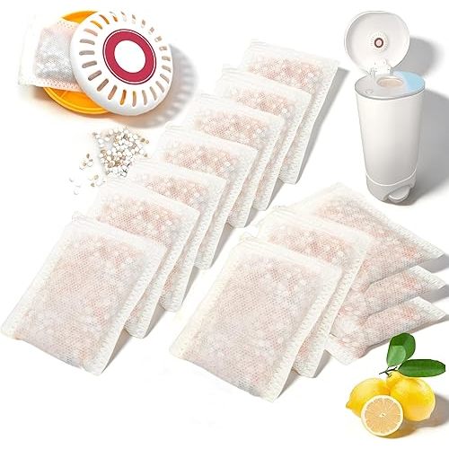 PurifyLogix Lemon-Scented Deodorizer Packs for Baby Puck Cartridge, Odor Absorber Refills Compatible with Baby Munchkin Step and Pail Diaper Pails, 12 PCS (For 3.5" Cartridge)