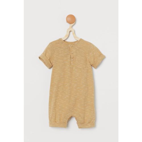 Cotton Romper - Yellow-beige/white striped - Kids | H&M US