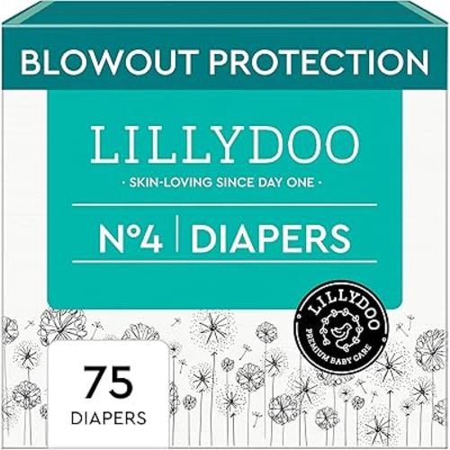 LILLYDOO Baby Diapers - Size 4 (20-31 lbs), Half-Monthly Supply (75 Count), Leak Protection, Skin-Friendly, Ultrasoft, Perfume- & Chlorine-Free, Hypoallergenic, Dermatologist Tested, Oeko-TEX®