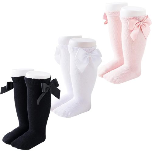 Marchare Baby Girls Knee High Socks Baby Girls Bow Stockings Cotton Uniform Stockings Dress Socks