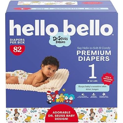 Hello Bello Dr. Seuss Babies Premium Diapers, Size 1, 82 Count: Softness & Protection for Sensitive Skin
