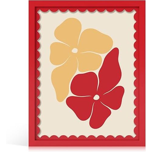 11x14 Picture Frame with Wavy Mat, Wooden Real Glass 11 x 14 Photo Frame for Wall Hanging, Red, 1 Pack