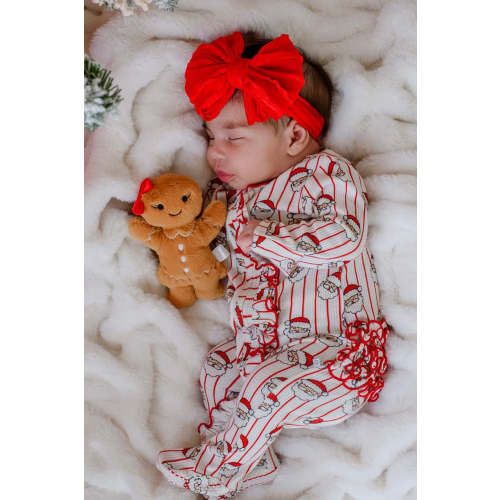 Christmas Bamboo Waffle Ruffle Zipper Footie | Holly & Jolly – Caden Lane