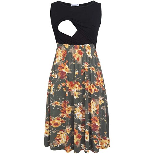 Smallshow Women's Sleeveless Nursing Dresses Patchwork Maternity Breastfeeding Dress