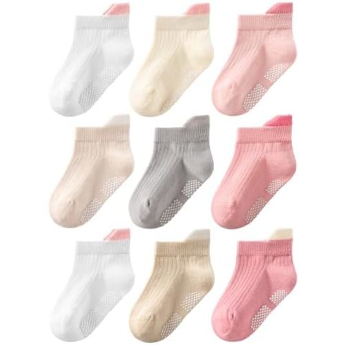 HONGTEYA 9 Pairs Toddler Boys Socks, Baby Non Slip Socks for Infant Cotton Sock with Grippers 0-5 Years