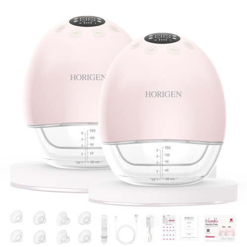HORIGEN AOV6861 Pink Double Electric Breast Pump, Wearable Hands-Free, Smart Memory, 3D Pumping, Portable Quiet
