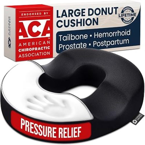 5 STARS UNITED Donut Pillow for Tailbone Pain & Hemorrhoids – Large Memory Foam Seat Cushion for Bed Sore-Prone Areas & Pressure Relief – Prostate, Postpartum & Pregnancy Support, Black Mesh Cover