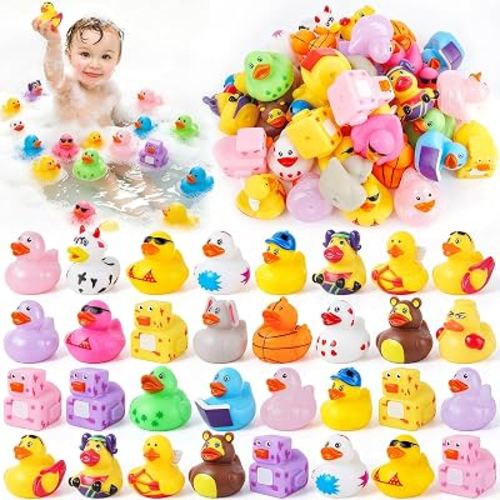 32 Pcs Rubber Ducks, Random Assortment Ducks Bulk for Jeeps Ducking, 2" Mini Rubber Duckies for Baby Toddler Bath Toys, Kids Pool Toys Birthday Gifts Party Favors