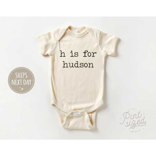 Personalized Letter Is For Name Onesie® - Vintage Bodysuit - Natural Personalized Onesie®