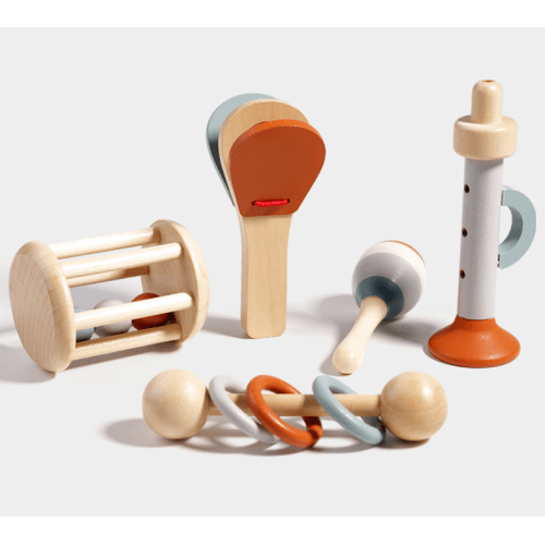 Wooden kids Toy 5pcs, Montessori Toys for Babies 1-3 Years Old, Wooden Rattles Toy Set for Infant Grasping, Sensory Development, Gift for kids Boys Girls (Natural Wood) - TikTok Shop