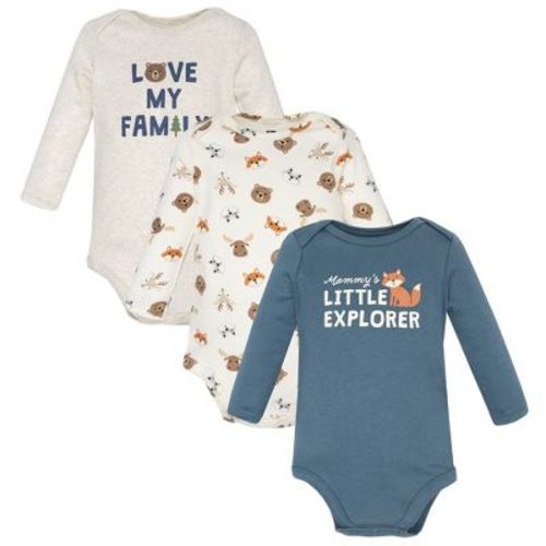Hudson Baby Infant Cotton Long-Sleeve Bodysuits 3-Pack, Cute Woodland