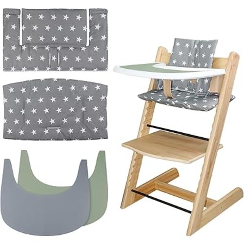 High Chair Cushion, with Two High Chair Placemat (Gray Stars)